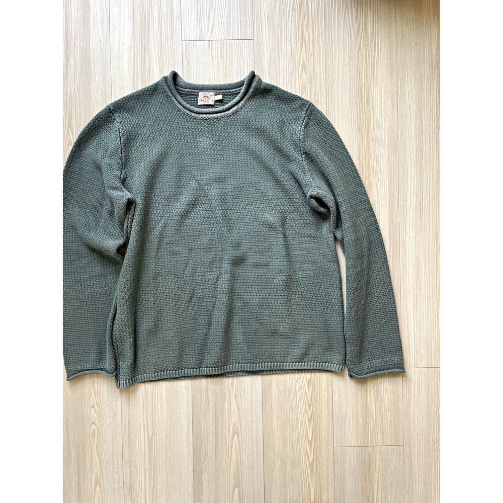 Faherty Men's Green Cotton Knit Rollneck Pullover Sweater Sz M Preppy Luxury
